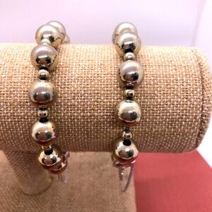 Monet 2 VTG  Bracelets Silver Tone Single Strand Metal Bead w/Safety Chain 8”